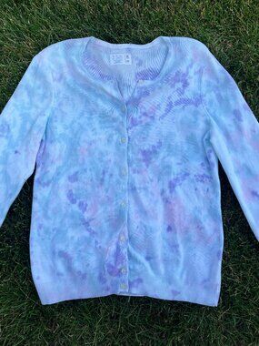 Adult Women's Large Pastel Random Tie-Dye Cardigan Button Down
